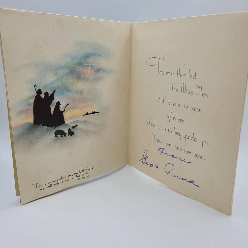 Vintage Christmas Card Three Wise‎ Men Geo & Anna Signed Gold Accent